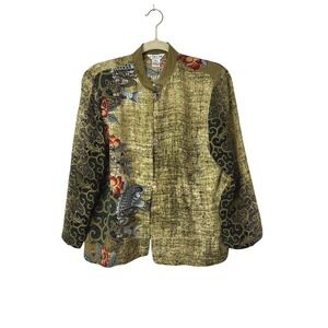 Citron Santa Monica Top Asian Inspired 100% Silk Topper Blouse Womens Size PL